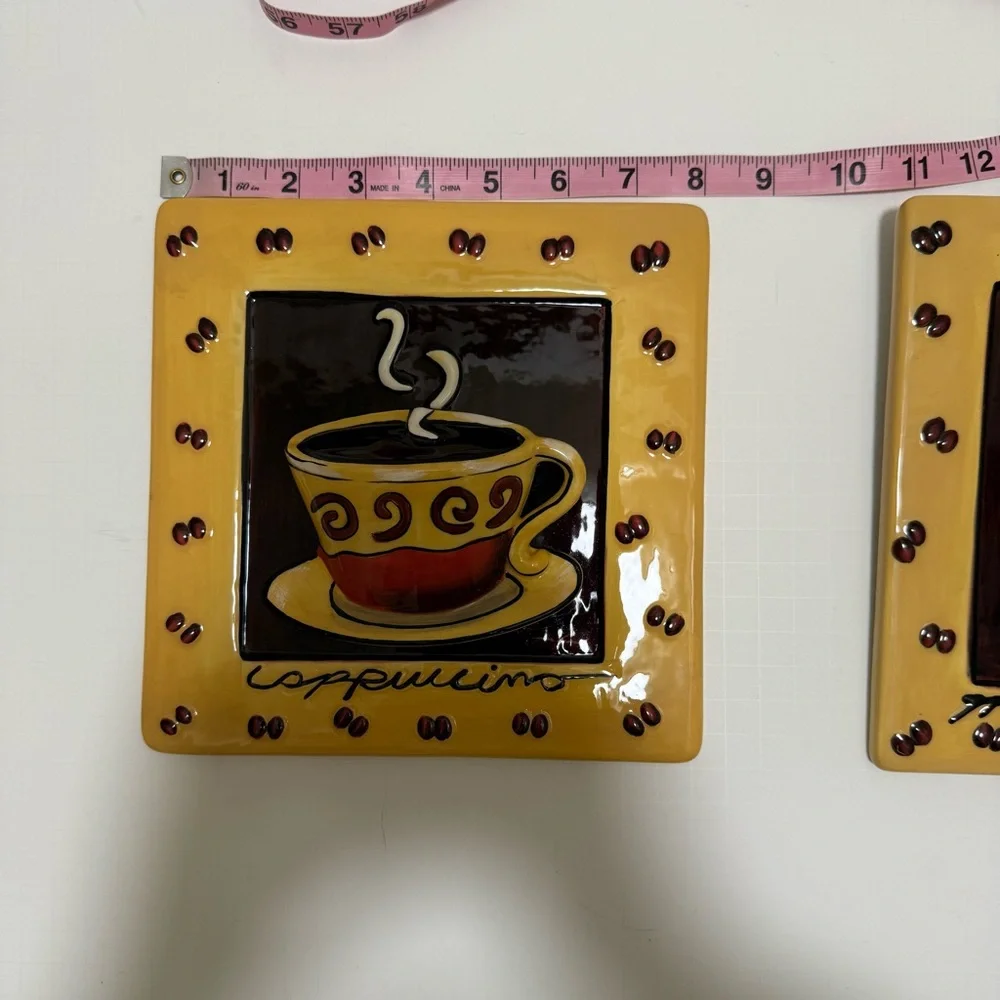 Vntg Porcelain Wall Decor Coffee Bistro Theme Set Of 2 Raised Design Mochaccina
